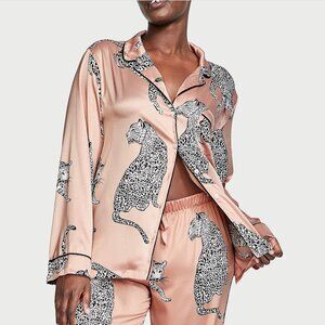Victoria's Secret Satin Pajama TOP Sz XL - Pink Animal Print PJ lounge. NWT